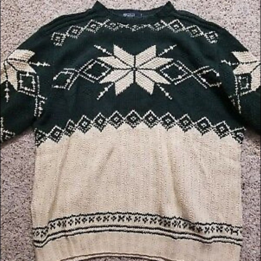 Vintage polo Ralph Lauren hand knit snowflake holiday sweater small s